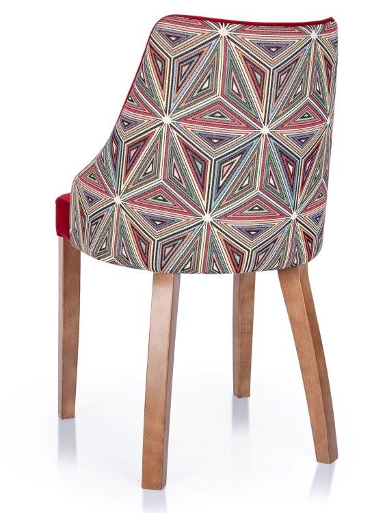 Claro Bucket Modern Chair solid wood, colourful textile on the back