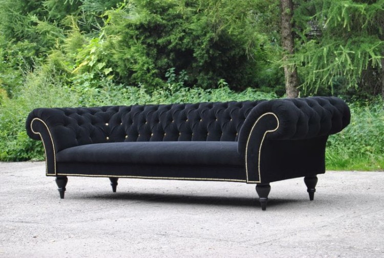 Belgravia- Chesterfield Sofa Glamour and Stylish Upholstered- black with gold 3