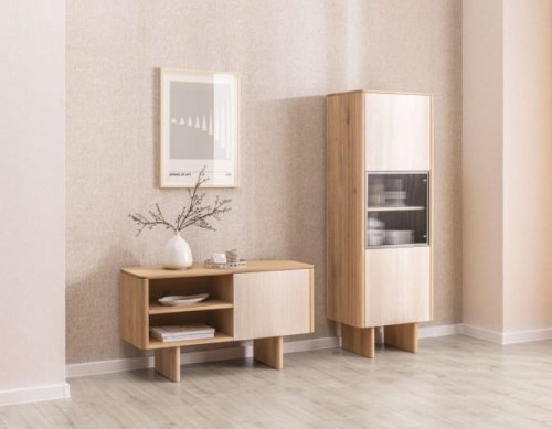 Artigiano- Display Cabinet Solid Oak Wood with Sintered Quartz Fronts, Luxury and Timeless- set