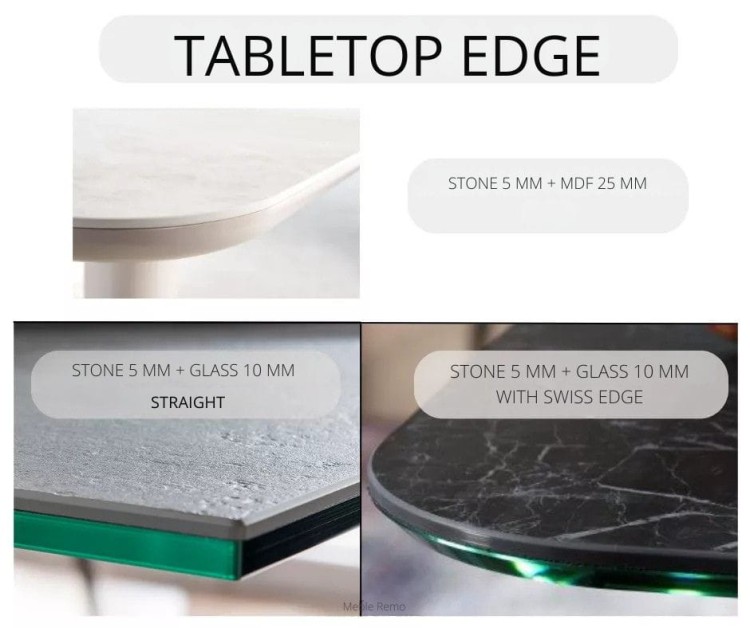 DONATELLA DINING TABLE ITALIAN QUARTZ STONE LUXURIOUS AND ELEGANT -TABLETOP EDGE