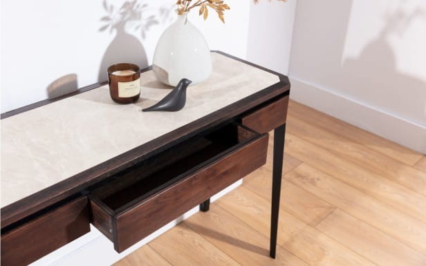 Bellagio-  Designer Console Table Solid Oak Wood with Sintered Quartz Top by MEK design3