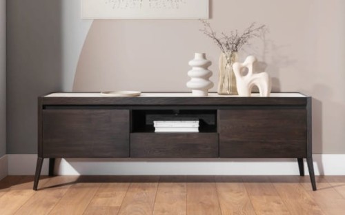 Bellagio-  TV Unit Solid Oak Wood with Sintered Quartz Top Designer Media Unit by MEK design