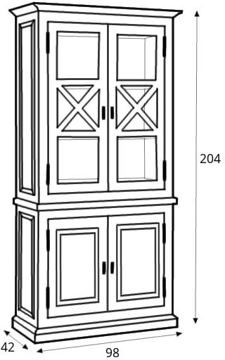 Lavender - Solid Pine Wood Display Cabinet for Living and Dining Rooms, in two parts by MEK design- dimension