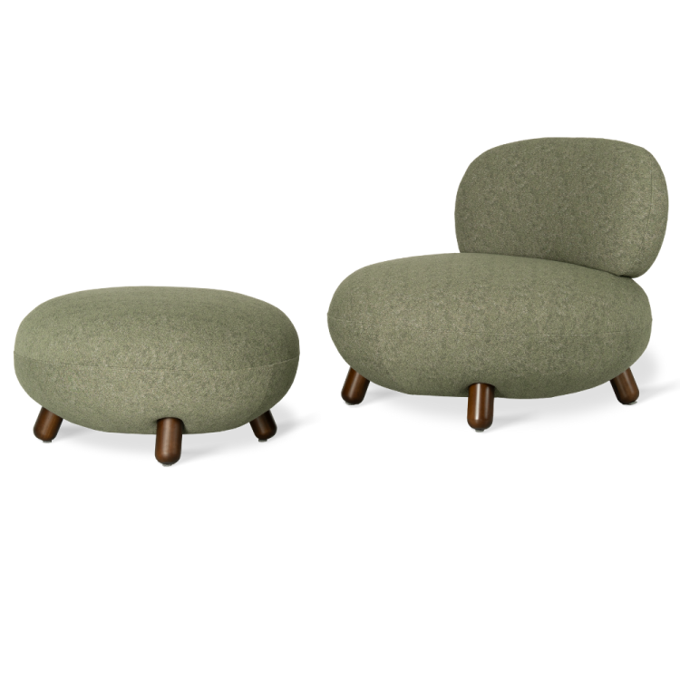 SHAUN - DESIGNER LOUNGE SET , ARMCHAIR WITH FOOT STOOL by MEK design-green