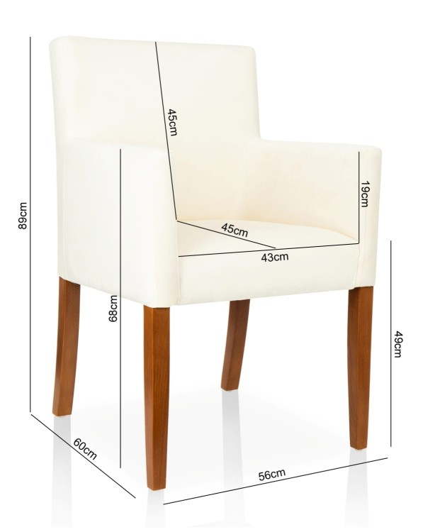 Virginia- lounge chair, wooden legs and  upholstered dining chair by MEK design- dimension