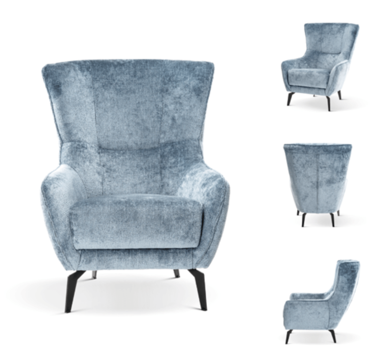 Modern Romeo- Designer Armchair, Upholstered with Steel Legs, Cosy Wing Chair, Accent Occasional Chair by MEK design