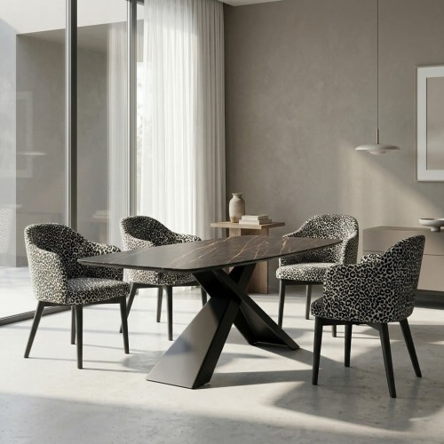 Wild textile Louis chairs in set with Xavier dining table