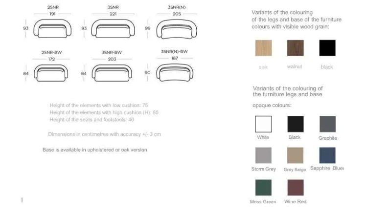 Height of the elements with low cushion 75 Height of the elements with high cushion (H) 80 Height of the seats and footstools 40.jpg
