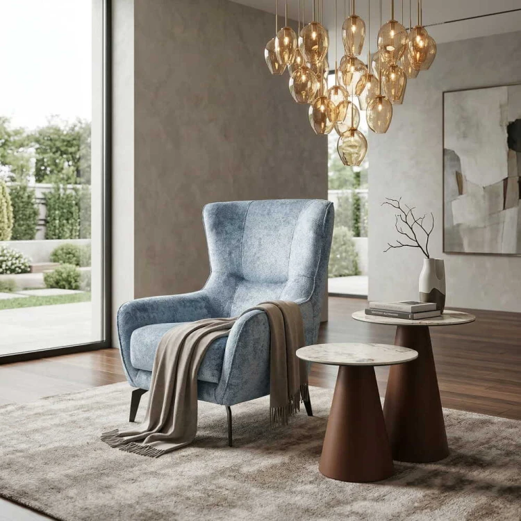 Modern Romeo- Designer Armchair, Upholstered with Steel Legs, Cosy Wing Chair, Accent Occasional Chair by MEK design