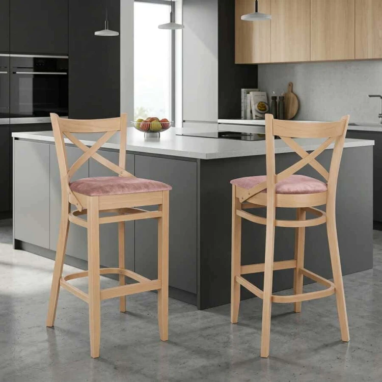 Windsor – Wooden Bar Stool with Upholstered Seat
