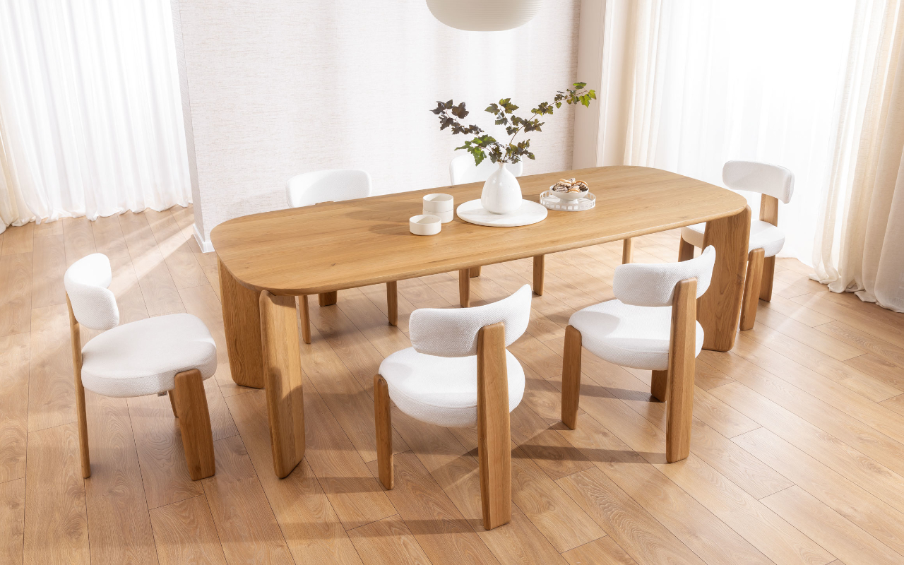 Solid Wood Oak Table Quercio with Solid Wood Upholstered Chairs-Solid oak wood – naturalness and durability 